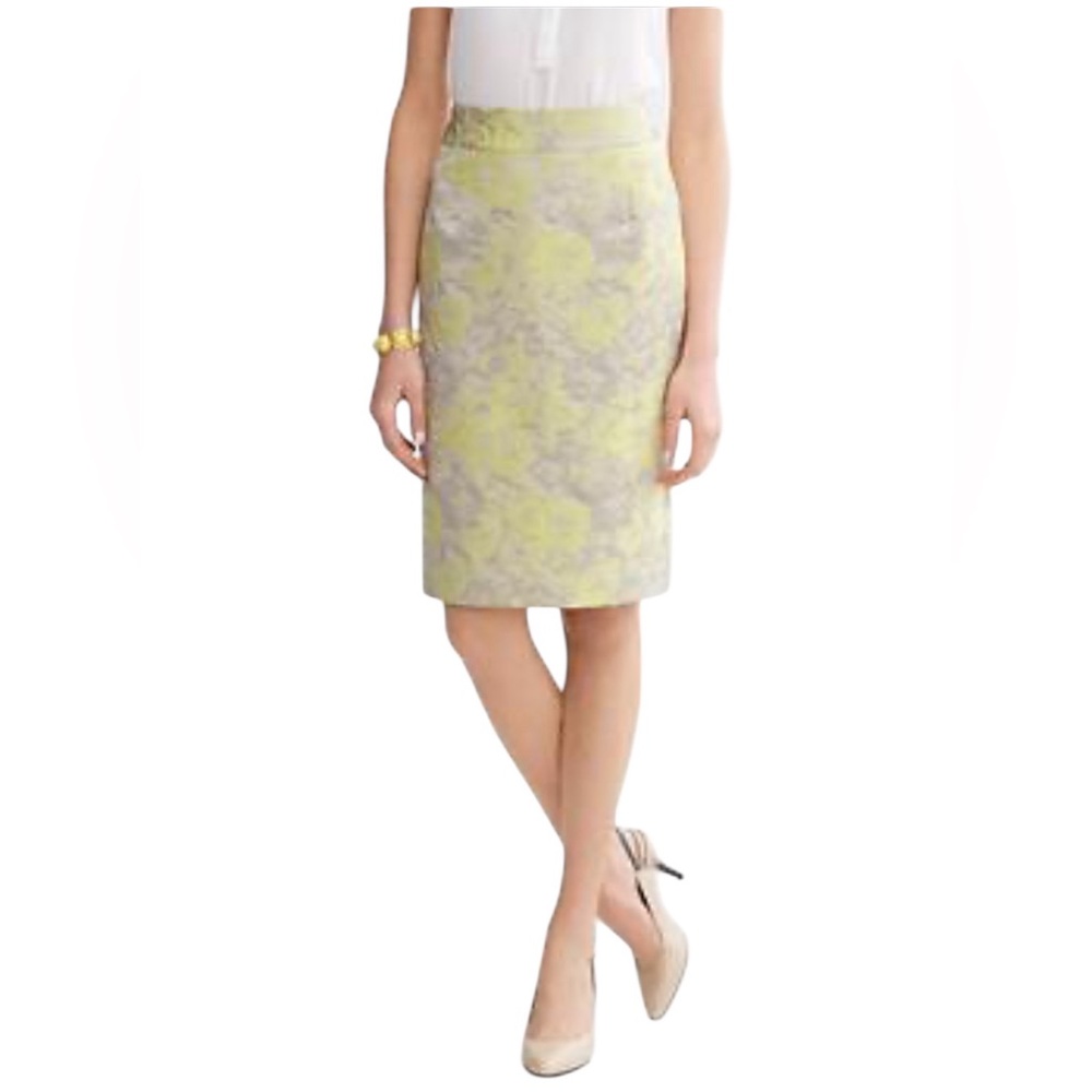 Banana Republic Yellow Gray Jacquard Floral Pencil Skirt 4
